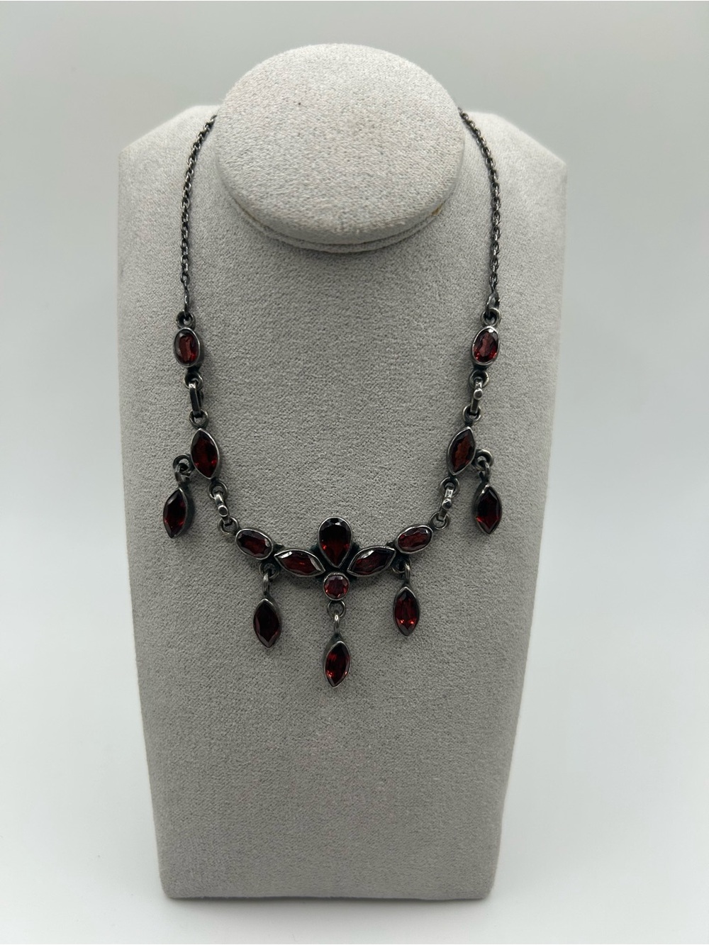 Vintage sterling silver garnet victorian style necklace